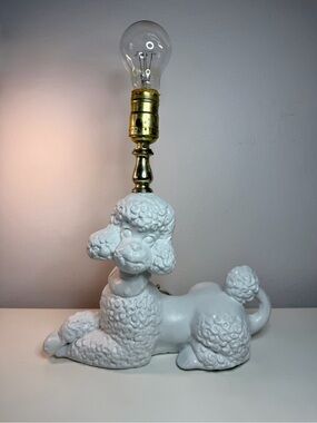 1950s White Poodle Kitsch Table Lamp - working
